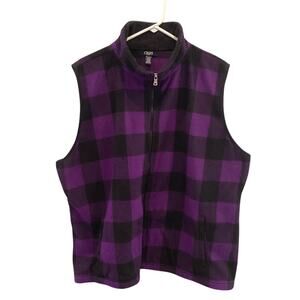 Chaps Womens Knit Vest Plus Size 3X Full Zip Preppy Fall Aubergine Purple Plaid